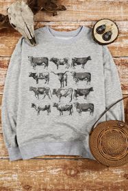 Grey Bull Print Graphic Long Sleeve Sweatshirt (size: (US 8-10)M)