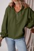 Moss Green Half Zipper Kangaroo Pockets Drop Shoulder Hoodie