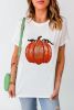 White Sequined Halloween Thanksgiving Pumpkin Graphic Tee