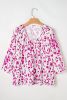 Rose Leopard Print V Neck 3/4 Sleeve Blouse