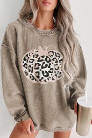 Khaki Leopard Halloween Pumpkin Graphic Corded Sweatshirt (size: (US 12-14)L)