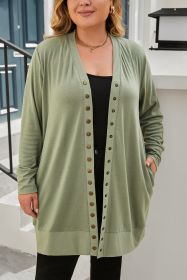 Green Plus Size Snap Buttons Front Knit Cardigan (size: (US 22-24)3X)