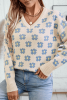 Jet Stream Cute Flower V-neck Knitted Sweater