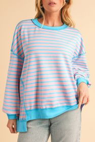 Pink Stripe Contrast Trim High Low Tunic Sweatshirt (size: (US 8-10)M)