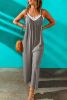 Grey Casual Spaghetti Straps Wide Leg Pocketed Jumpsuits