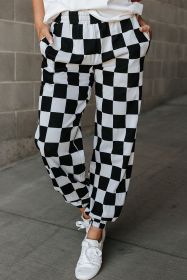 Black Checkerboard Elastic Waist Pocketed Joggers (size: (US 4-6)S)