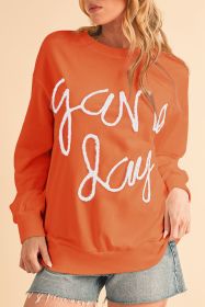 Russet Orange Tinsel Game Day Drop Shoulder Sweatshirt (size: (US 4-6)S)
