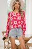 Strawberry Pink Abstract Print Shirred Cuff Loose Blouse