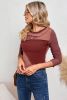 Red Expose Seam Color Block Ribbed Knit Top