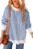 Dark Blue Striped Contrast Trim Loose Sweater