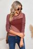 Red Expose Seam Color Block Ribbed Knit Top