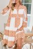 Orange Boho Geometric V-Neck Frill Tiered Mini Dress