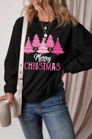 Black Merry Christmas Graphic Sweatshirt (size: (US 12-14)L)