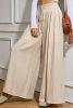 Beige Casual Lace-up Waist Pleated Wide Leg Pants