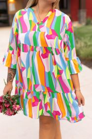 Multicolour Plus Size Vibrant Abstract Print Tiered Ruffle Mini Dress (size: (US 18W-20W)2X)