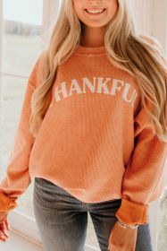 Orange-3 THANKFUL Letter Graphic Corded Sweatshirt (size: (US 8-10)M)