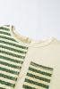 Khaki Striped Print Ribbed Color Block Long Sleeve Top