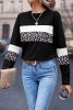 White Leopard Colorblock Patchwork Crew Neck Top