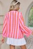 Orange Stripe Crinkle Ruffle Sleeve Loose Top
