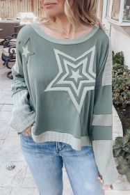 Mist Green Stars Patchwork Round Neck Plus Size Top (size: (US 22W-24W)3X)