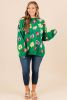 Green Plus Size Floral Knitted Drop Shoulder Sweater