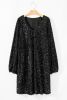 Black Plus Size Bubble Sleeve V Neck Sequin Dress