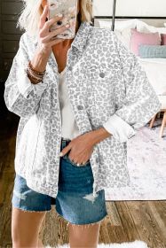 White Leopard Printed Flap Pocket Denim Jacket (size: (US 4-6)S)