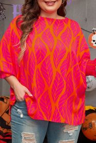 Rose Tropical Leaf Print Smocked Plus Size Dolman Top (size: (US 22W-24W)3X)