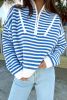 Sky Blue Stripe Zip up Collar Drop Sleeve Sweater