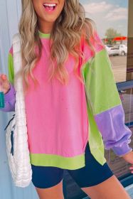 Pink Colorblock Patchwork Oversized Sweatshirt (size: (US 4-6)S)