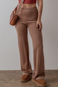 Straw Yellow High Waist Straight Leg Knitted Pants (size: (US 4-6)S)