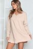 Apricot Exposed Seam V Neck Side Slits Long Sleeve Top
