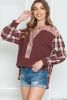 Red Floral Plaid Mixed Patchwork Bishop Sleeve Top