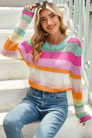Rose Red Colorblock Striped Hollow Knitted Top (size: (US 4-6)S)