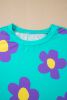 Sky Blue Floral Color Block Long Sleeve Top