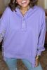 Lilac Sequin Patchwork Henley Sweatshirt