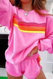 Bonbon Colorful Striped Long Sleeve Pullover and Shorts Set (size: (US 12-14)L)
