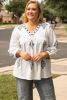 White Boho Geometric Print V Neck Plus Size Blouse