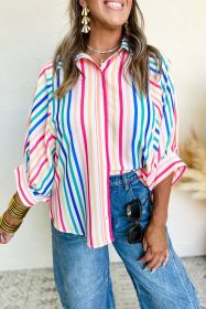 Pink Striped 3/4 Sleeve Button Up Shirt (size: (US 8-10)M)