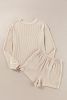 Parchment Corded Long Sleeve Top and High Waist Shorts Set