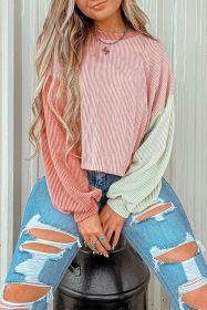 Multicolour Corded Colorblock Patchwork Drop Shoulder Long Sleeve Top (size: (US 8-10)M)