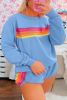 Beau Blue Colorful Striped Long Sleeve Pullover and Shorts Set