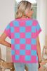 Sachet Pink Colorblock Checkered Knit Dolman Tee