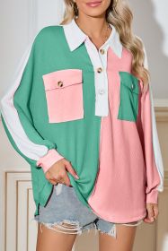 Pink Colorblock Patchwork Ribbed Oversized Sweatshirt (size: (US 4-6)S)