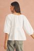 White Bow Knot Cutout Back Loose Fit 3/4 Sleeve Blouse
