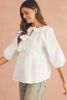 White Bow Knot Cutout Back Loose Fit 3/4 Sleeve Blouse