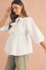 White Bow Knot Cutout Back Loose Fit 3/4 Sleeve Blouse