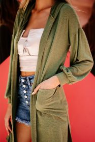 Guacamole Green Side Split Knit Hooded Cardigan (size: (US 12-14)L)