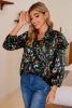 Multicolour Abstract Print 3/4 Puff Sleeve Ruffle Blouse