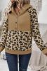 Light Beige Leopard Patchwork Raglan Sleeve Half Buttons Hoodie